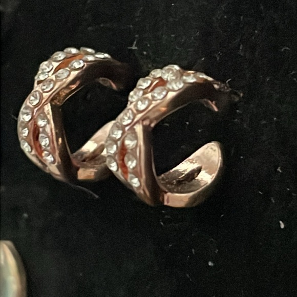 1” rose gold tone infinity stud earrings with 18 prong set crystals - Picture 10 of 16